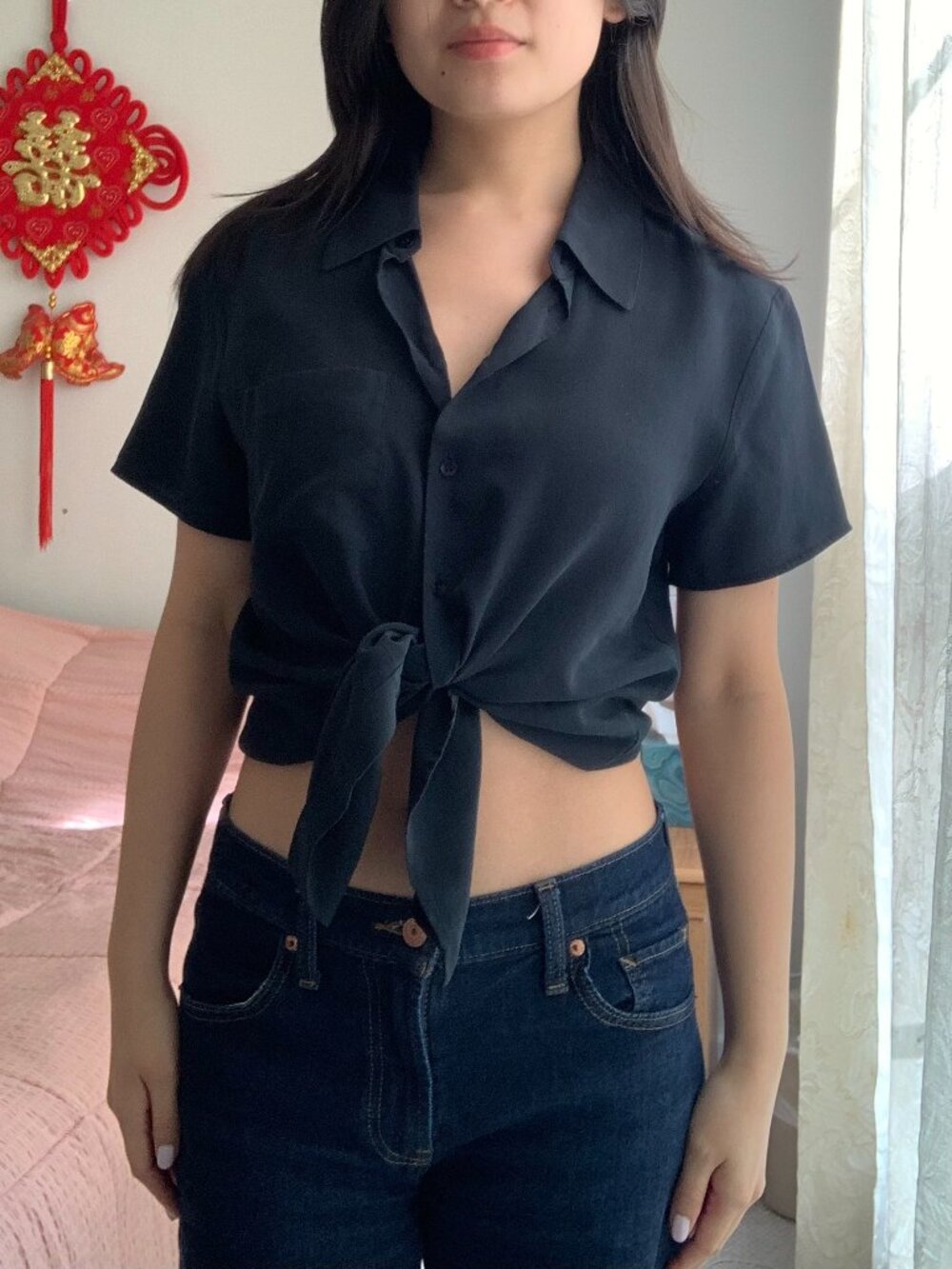 Jones New York Short-Sleeve Silk Blouse